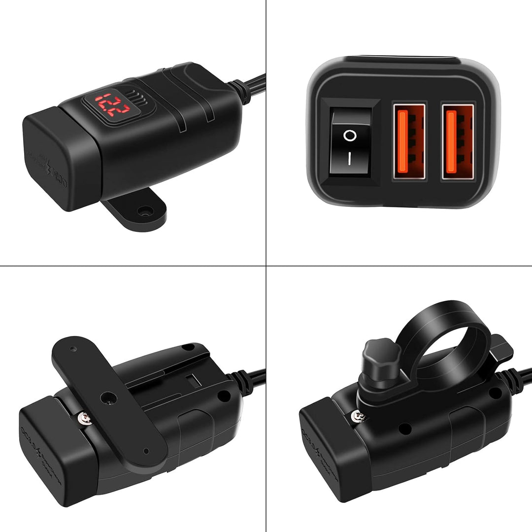 Motocyklowa ładowarka USB i Typ-C z szybkim ładowaniem z woltomierzem – Drayvik