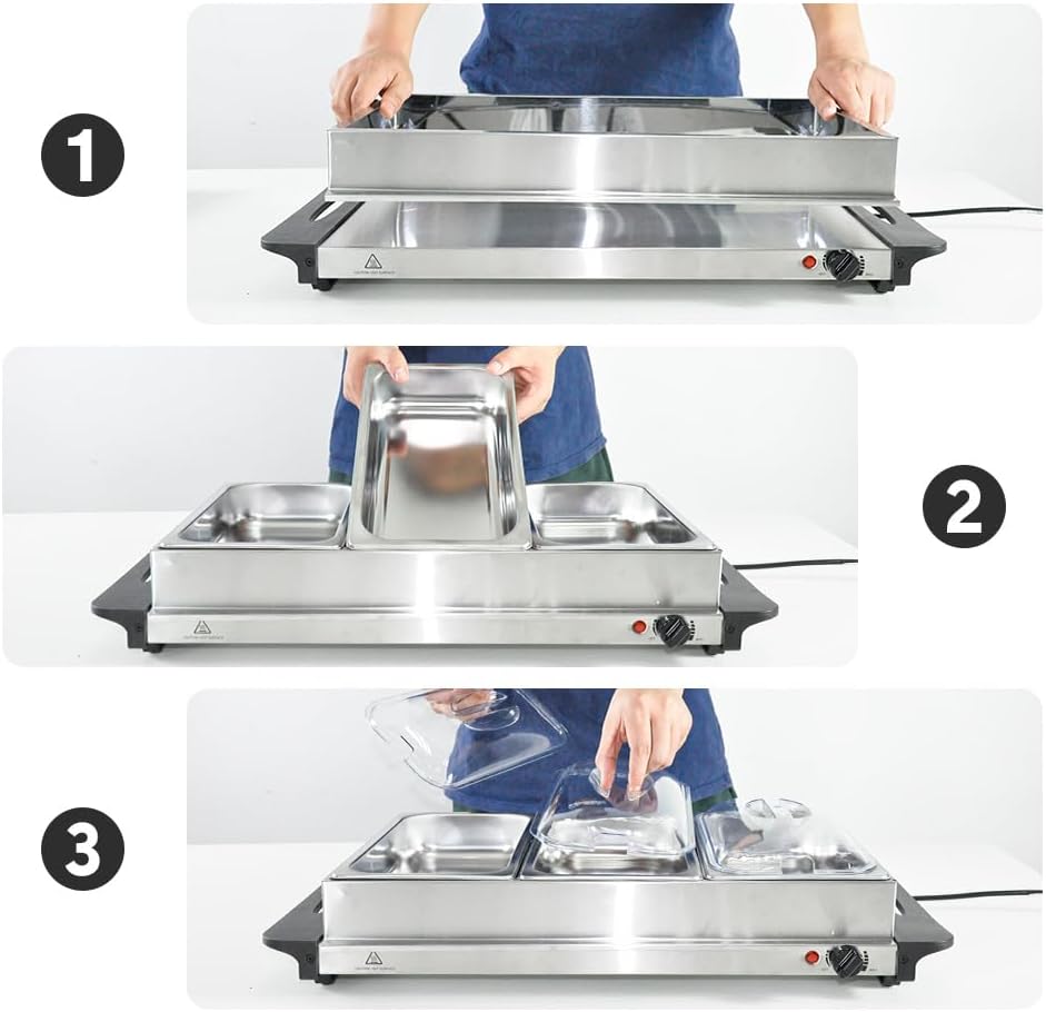 Elektromatyczny podgrzewacz jedzenia bufetowego z 3 × 2,5L pojemnikami i regulacją temperatury – Valtero