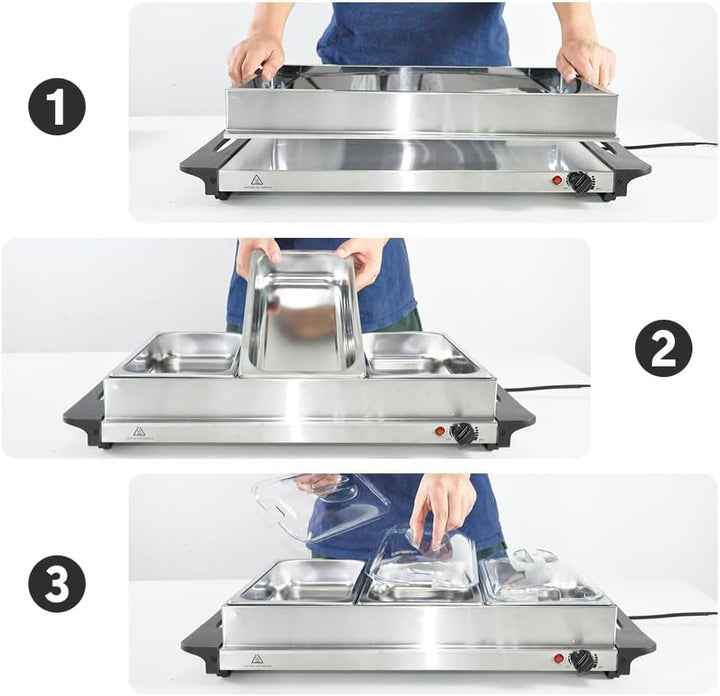 Elektromatyczny podgrzewacz jedzenia bufetowego z 3 × 2,5L pojemnikami i regulacją temperatury – Valtero