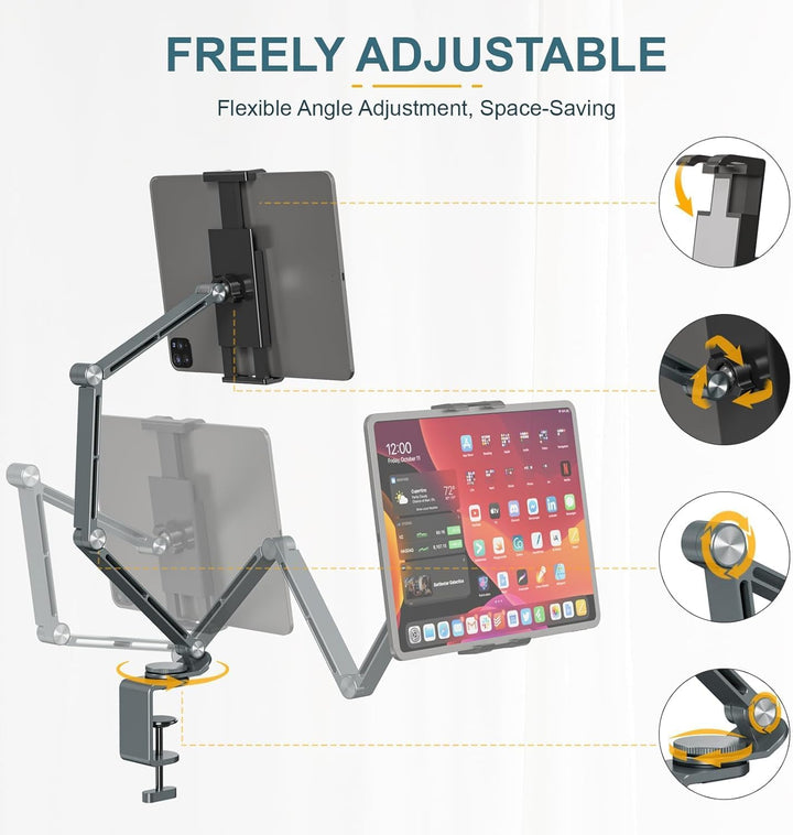 Regulowany uchwyt na tablet z aluminium z obrotem 360° – Movaro