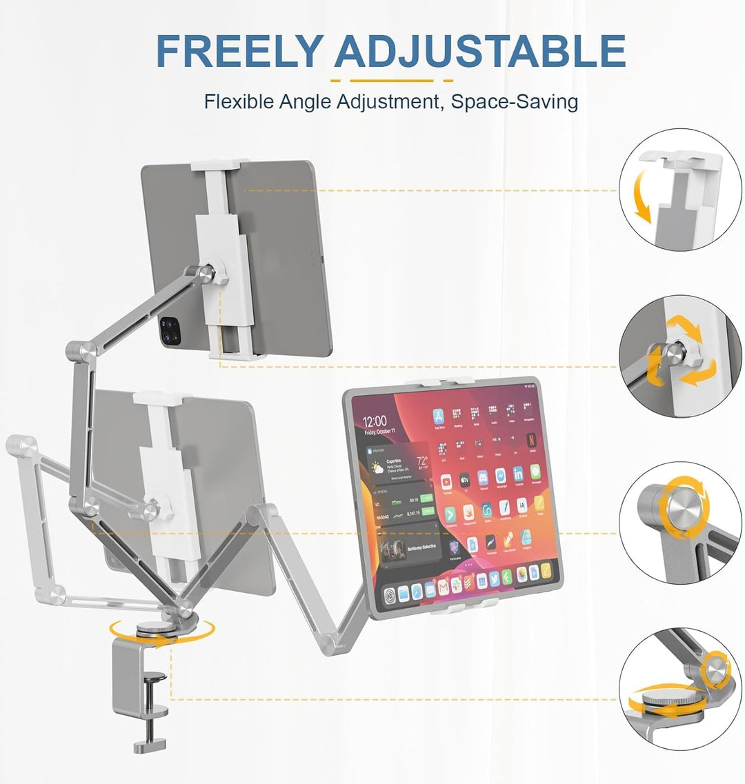 Regulowany uchwyt na tablet z aluminium z obrotem 360° – Movaro