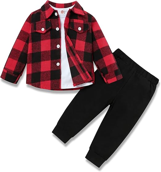 Stylowy 3-częściowy strój dla malucha Flanelowa koszula