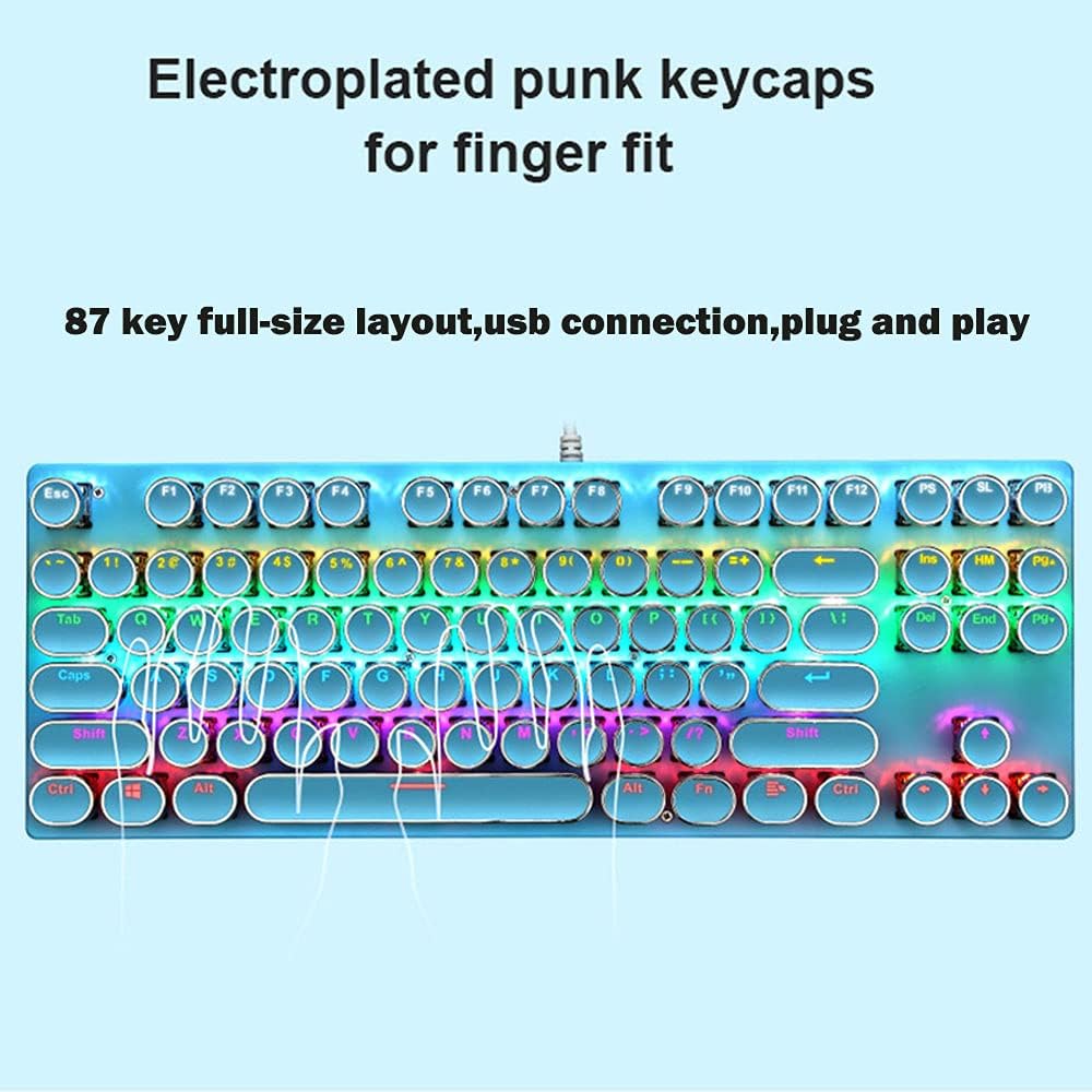 87-klawiszowa mechaniczna klawiatura gamingowa z podświetleniem RGB, z niebieskimi switchami