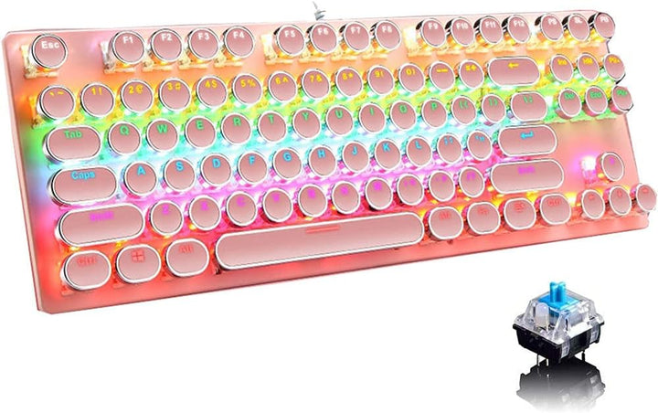 87-klawiszowa mechaniczna klawiatura gamingowa z podświetleniem RGB, z niebieskimi switchami