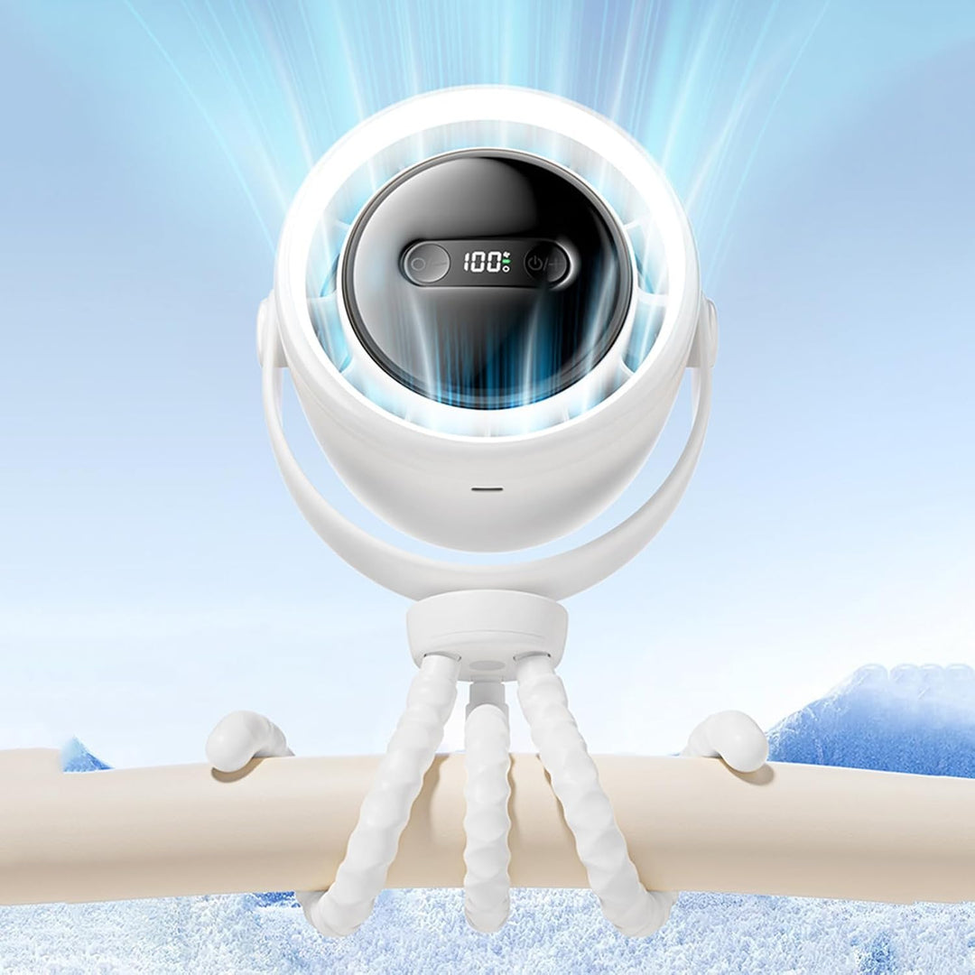Rechargeable clip-on stroller fan with night light 100 speeds