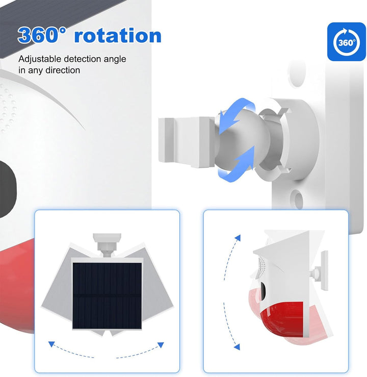 Alarm z czujnikiem ruchu solarnym z syreną 120 dB i stroboskopem LED – Feronix