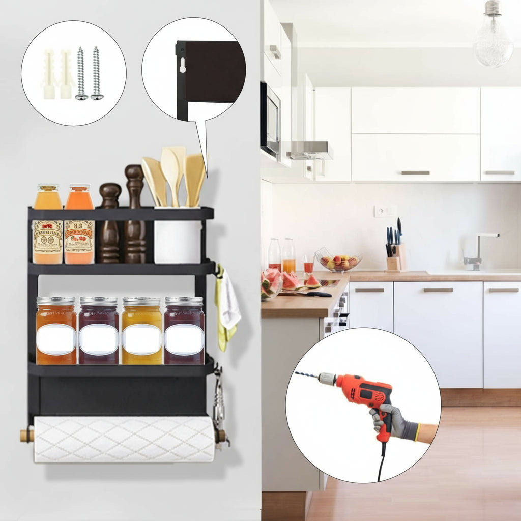 Magnetowy organizator przypraw na lodówkę z uchwytem na ręcznik papierowy – Oryden