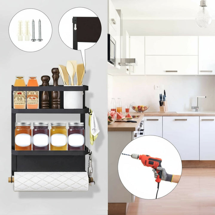 Magnetowy organizator przypraw na lodówkę z uchwytem na ręcznik papierowy – Oryden