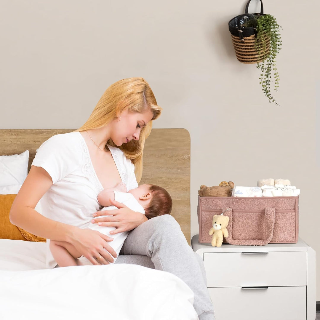 Baby Nappy Caddy Organizer – Pluszowy kosz do przechowywania Sherpa z przegrodami – Elvoria