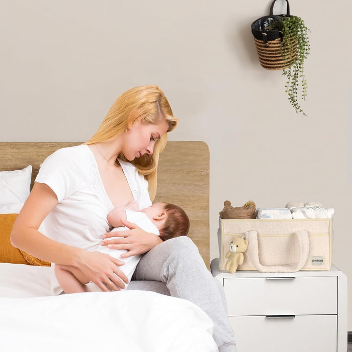 Baby Nappy Caddy Organizer – Pluszowy kosz do przechowywania Sherpa z przegrodami – Elvoria