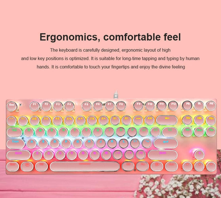 87-klawiszowa mechaniczna klawiatura gamingowa z podświetleniem RGB, z niebieskimi switchami