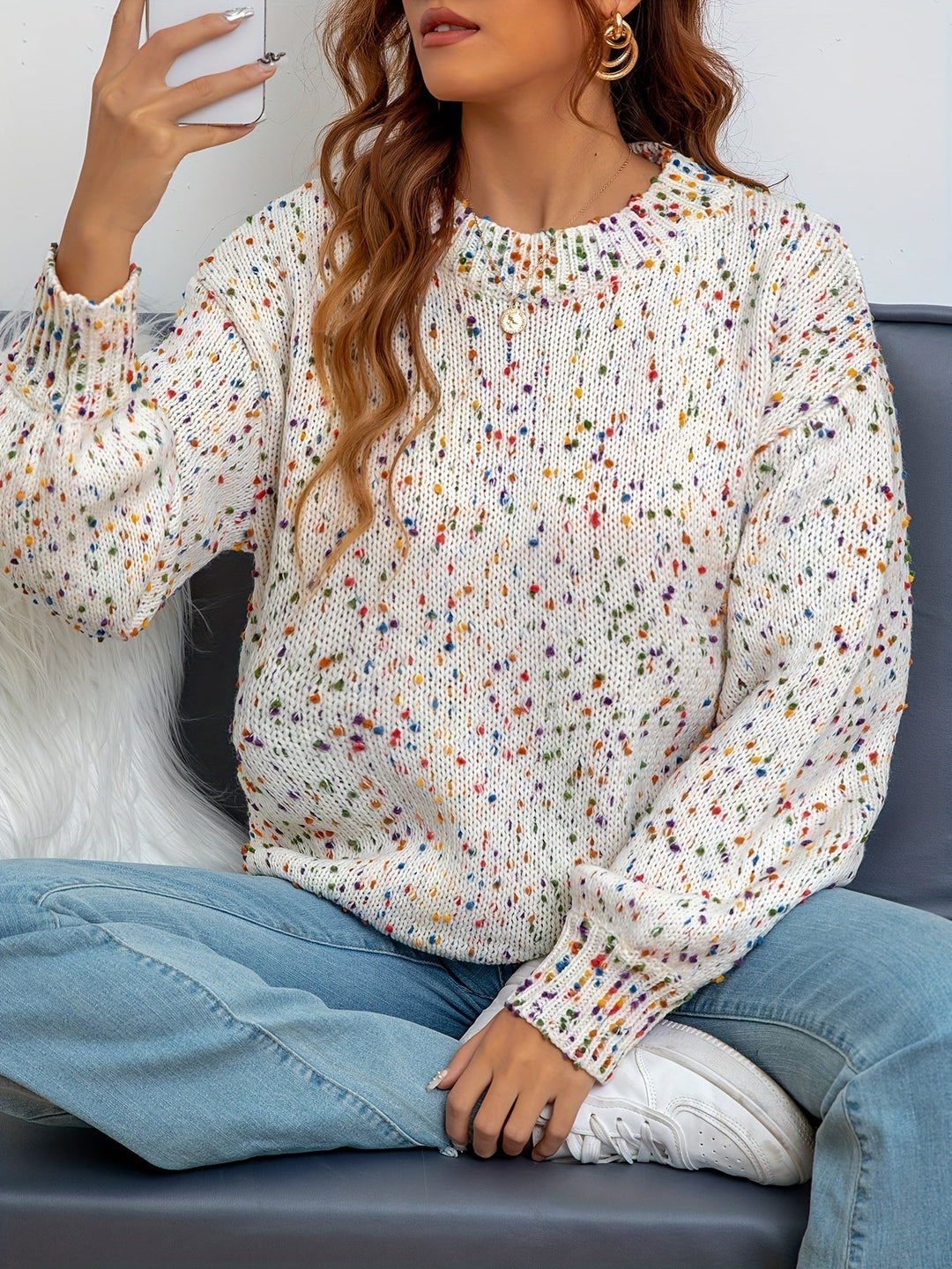 Sweter damski z nadrukiem konfetti - Noa