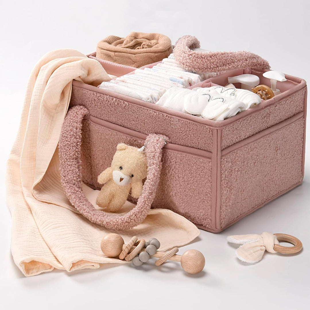 Baby Nappy Caddy Organizer – Pluszowy kosz do przechowywania Sherpa z przegrodami – Elvoria