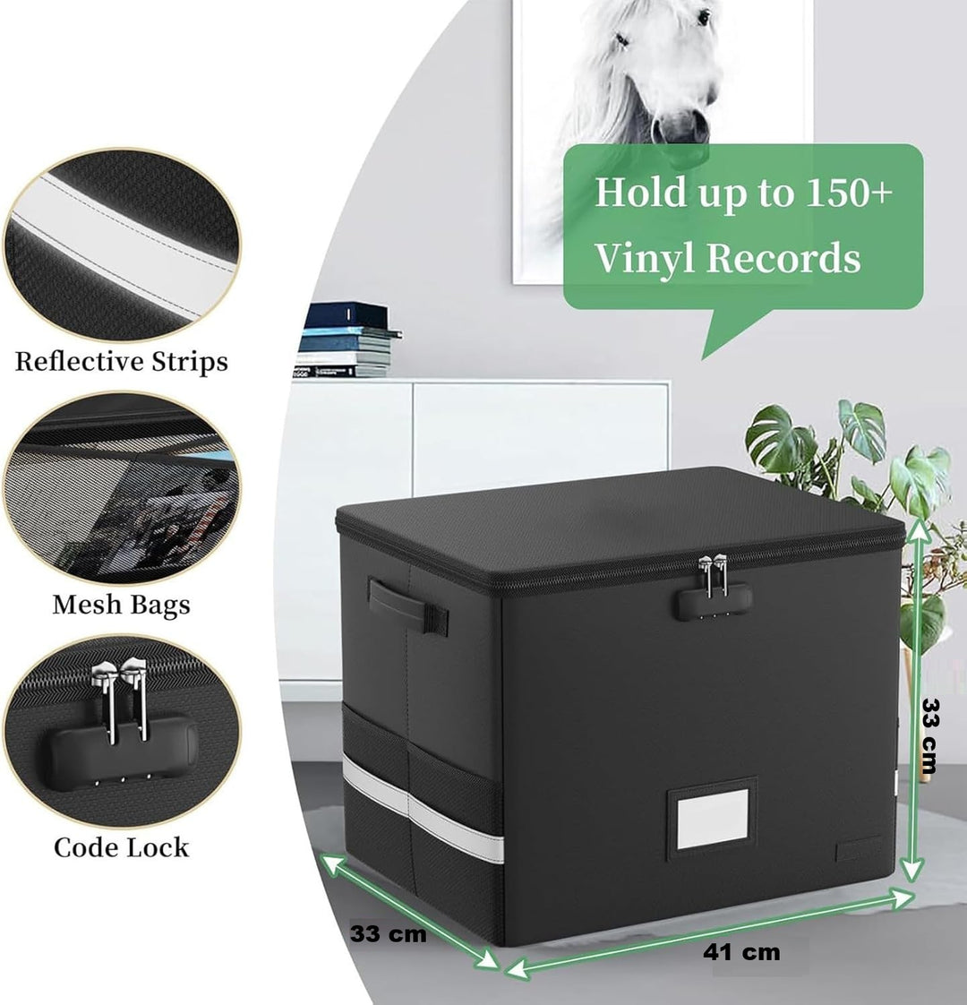Ogniotrwała skrzynka na płyty winylowe – Wodoodporny organizer na 150+ płyt winylowych 30cm – Arcion