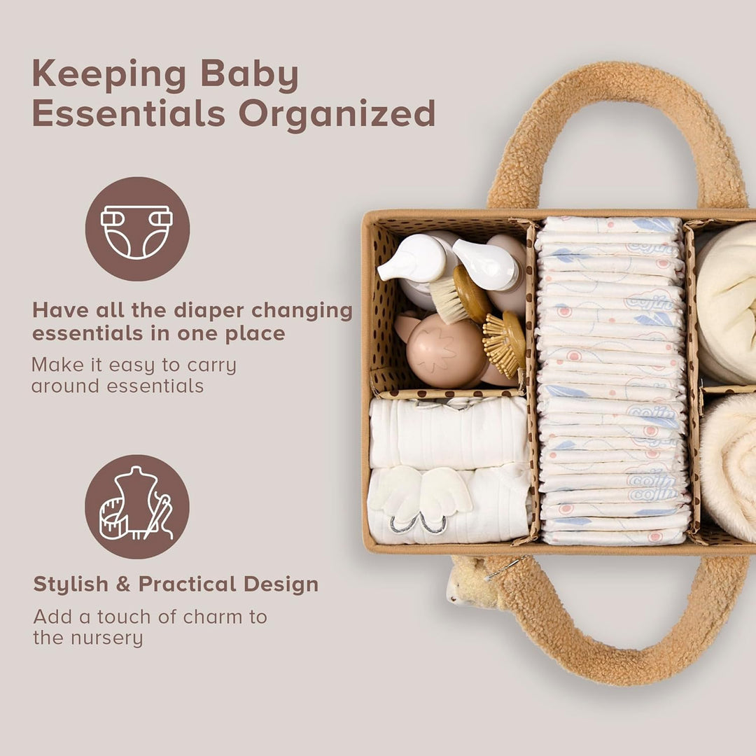 Baby Nappy Caddy Organizer – Pluszowy kosz do przechowywania Sherpa z przegrodami – Elvoria