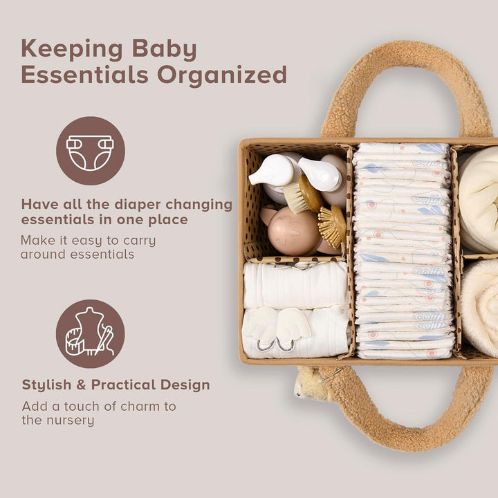 Baby Nappy Caddy Organizer – Pluszowy kosz do przechowywania Sherpa z przegrodami – Elvoria
