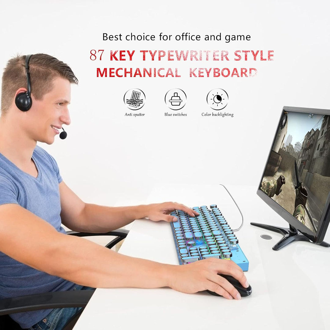 87-klawiszowa mechaniczna klawiatura gamingowa z podświetleniem RGB, z niebieskimi switchami