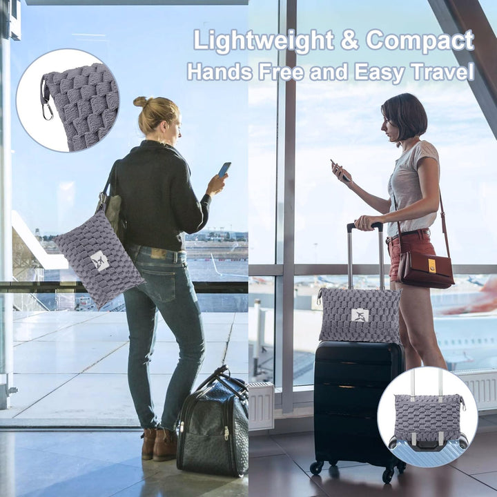 Pakowalny flanelowy koc podróżny z kieszenią na poduszkę i otworem na bagaż – Trevora