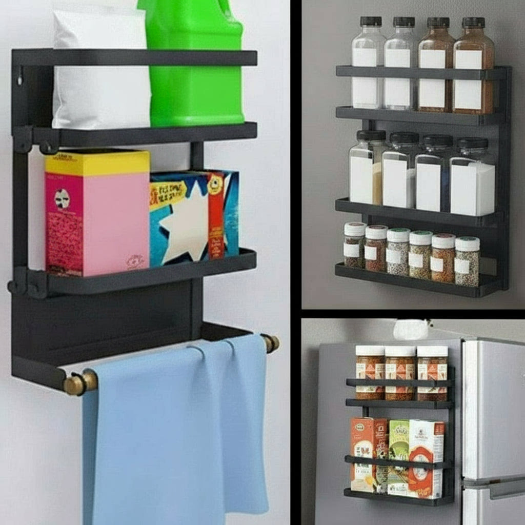 Magnetowy organizator przypraw na lodówkę z uchwytem na ręcznik papierowy – Oryden