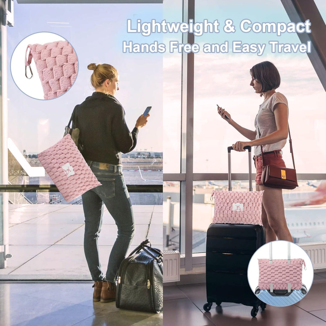 Pakowalny flanelowy koc podróżny z kieszenią na poduszkę i otworem na bagaż – Trevora