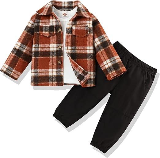 Stylowy 3-częściowy strój dla malucha Flanelowa koszula