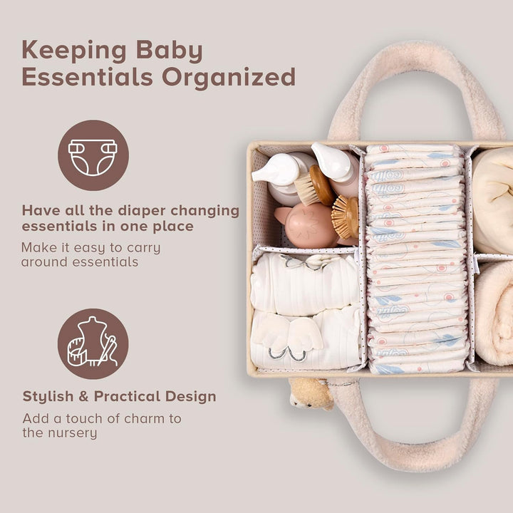 Baby Nappy Caddy Organizer – Pluszowy kosz do przechowywania Sherpa z przegrodami – Elvoria
