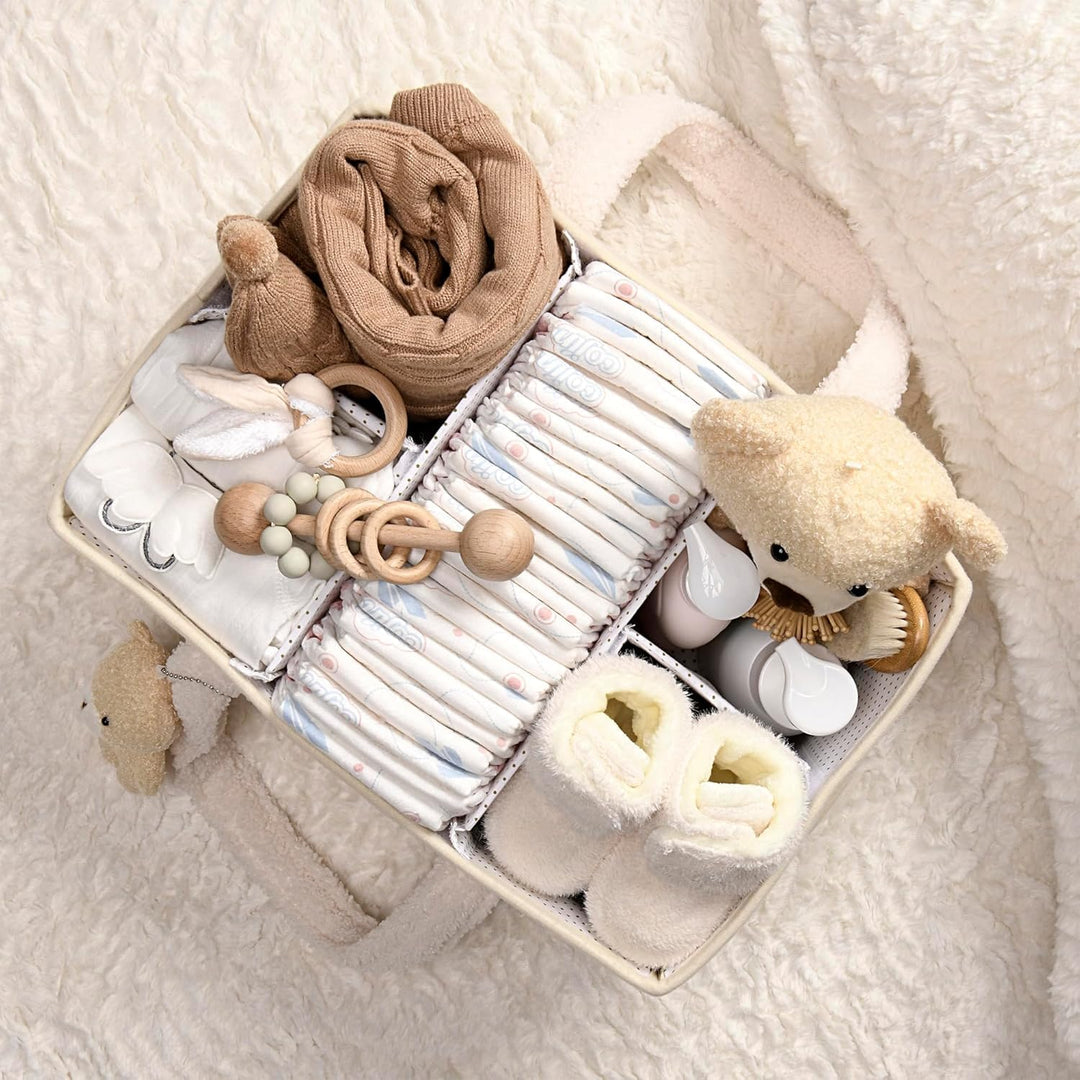 Baby Nappy Caddy Organizer – Pluszowy kosz do przechowywania Sherpa z przegrodami – Elvoria