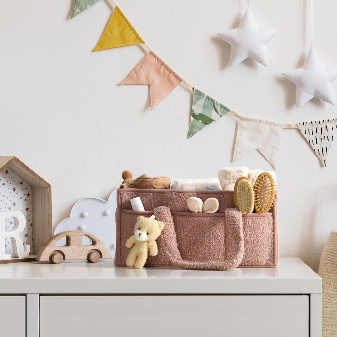 Baby Nappy Caddy Organizer – Pluszowy kosz do przechowywania Sherpa z przegrodami – Elvoria