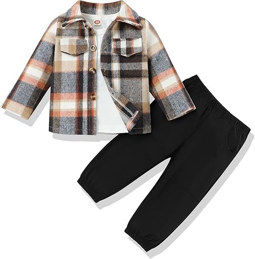Stylowy 3-częściowy strój dla malucha Flanelowa koszula