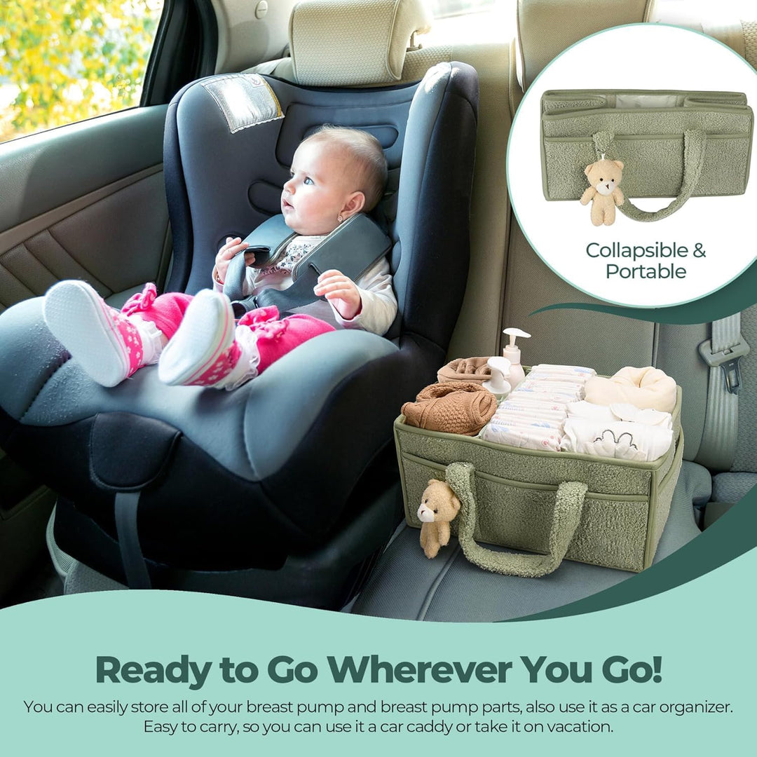 Baby Nappy Caddy Organizer – Pluszowy kosz do przechowywania Sherpa z przegrodami – Elvoria