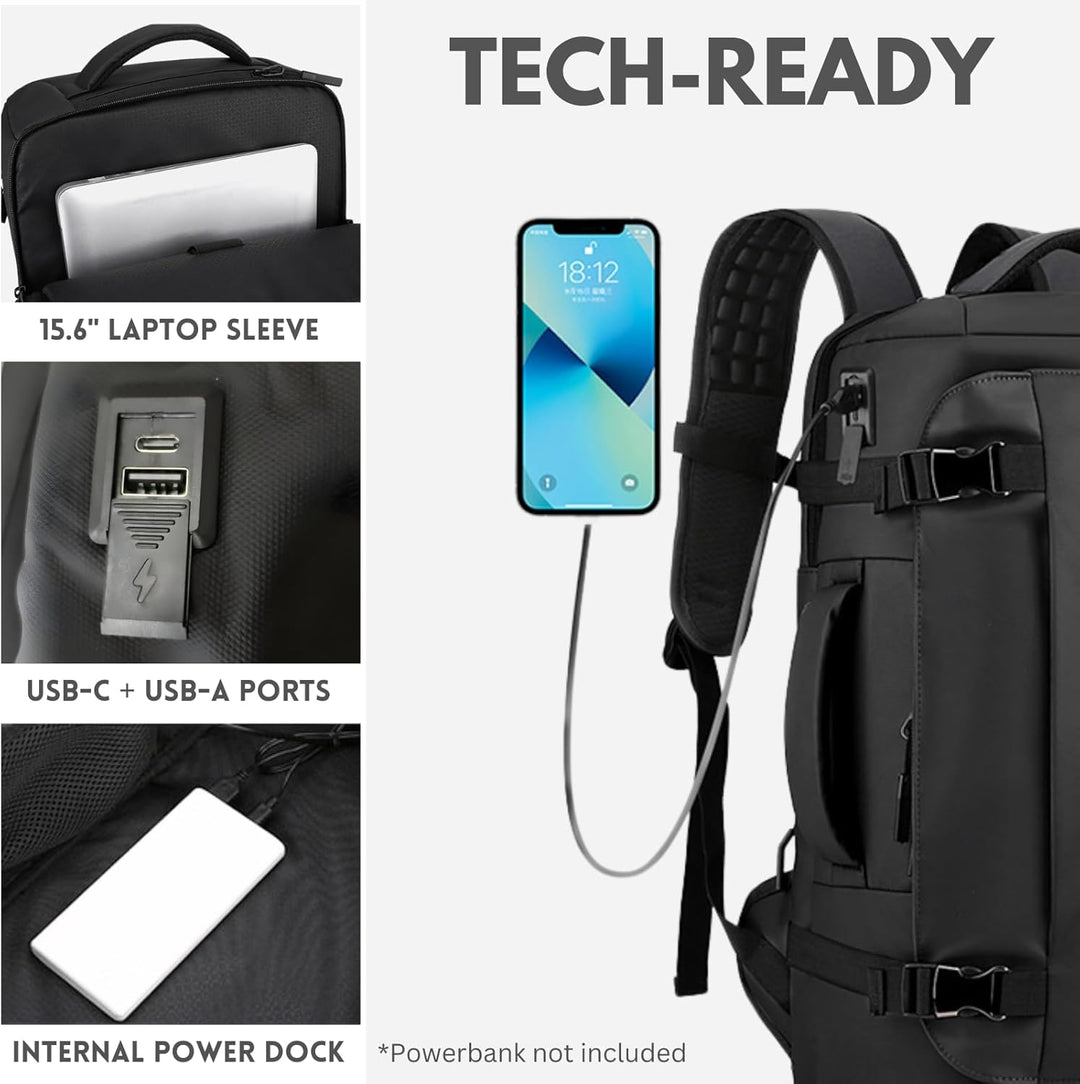 15-calowy (38.10 cm) wodoodporny plecak na laptopa z bocznym otwarciem i portem USB-C – Seria TrekPro
