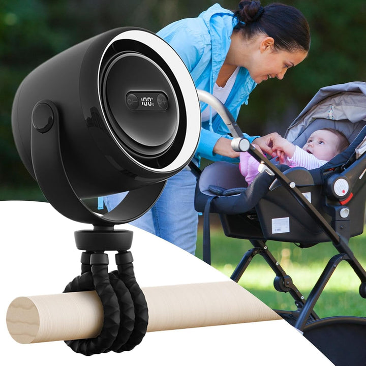 Rechargeable clip-on stroller fan with night light 100 speeds