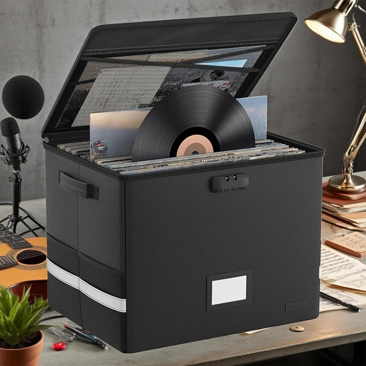Ogniotrwała skrzynka na płyty winylowe – Wodoodporny organizer na 150+ płyt winylowych 30cm – Arcion