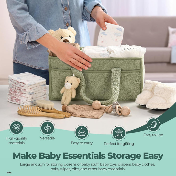 Baby Nappy Caddy Organizer – Pluszowy kosz do przechowywania Sherpa z przegrodami – Elvoria