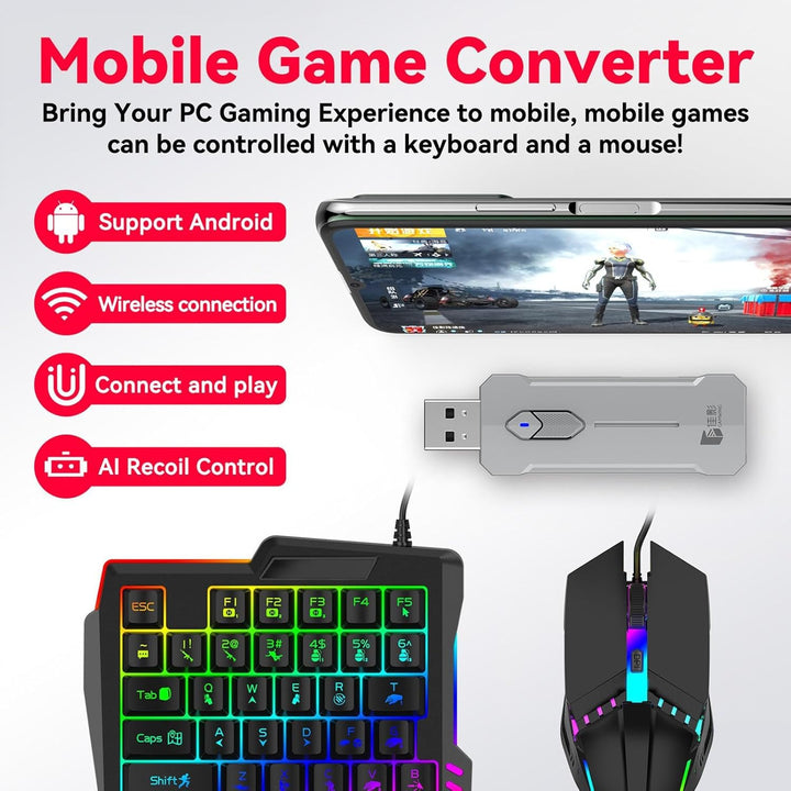 RGB Gamingowa klawiatura i zestaw myszy - ergonomiczny zestaw adapterów kontrolera - Zyvorn