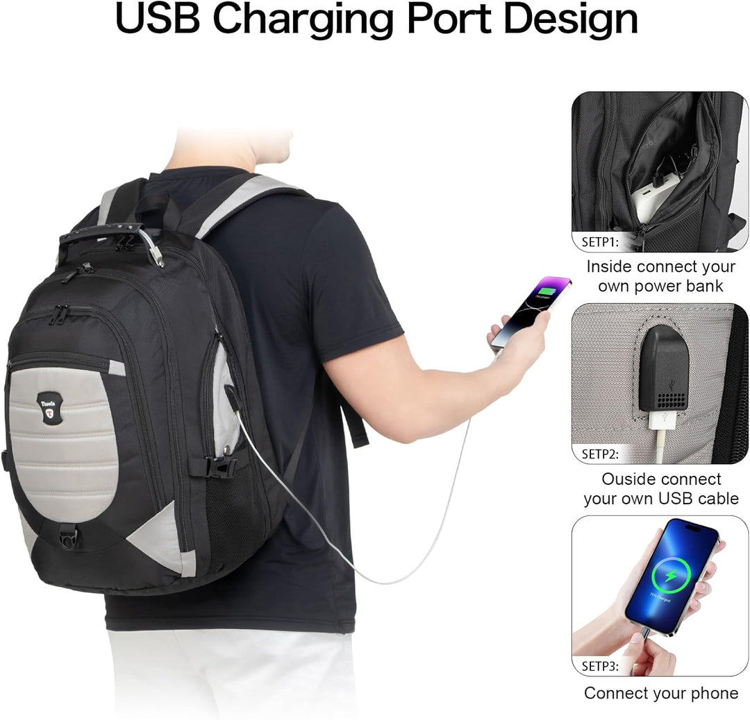 Plecak podróżny i laptopowy odporny na wodę z funkcją antykradzieżową i portem USB – 17,3"