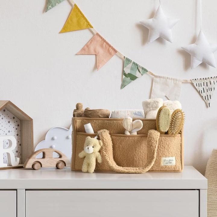 Baby Nappy Caddy Organizer – Pluszowy kosz do przechowywania Sherpa z przegrodami – Elvoria