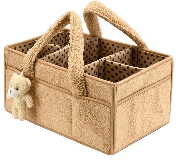 Baby Nappy Caddy Organizer – Pluszowy kosz do przechowywania Sherpa z przegrodami – Elvoria