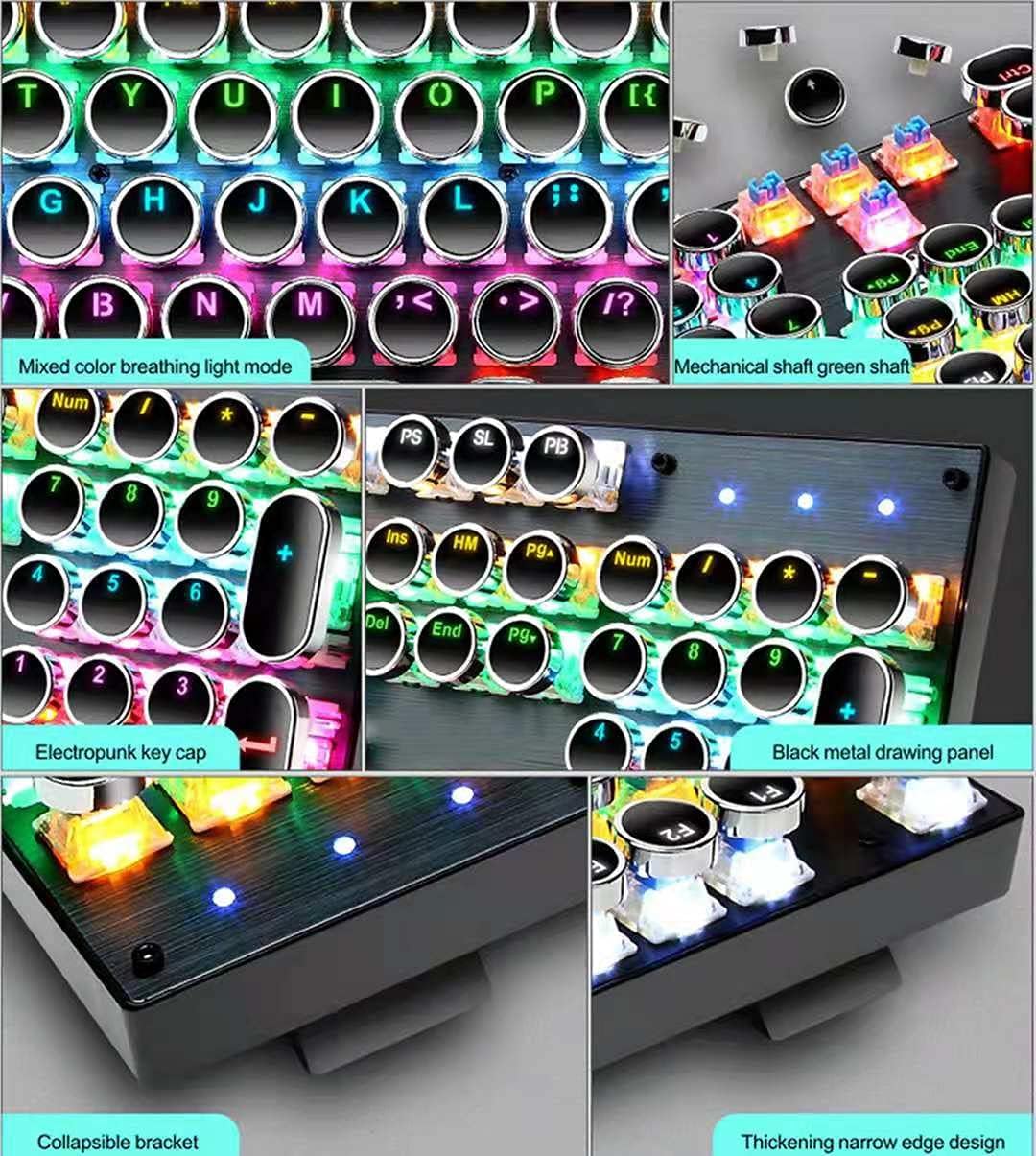 87-klawiszowa mechaniczna klawiatura gamingowa z podświetleniem RGB, z niebieskimi switchami