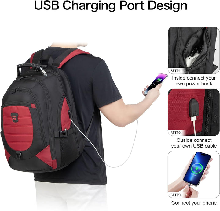 Plecak podróżny i laptopowy odporny na wodę z funkcją antykradzieżową i portem USB – 17,3"