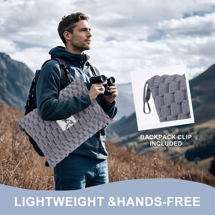 Pakowalny flanelowy koc podróżny z kieszenią na poduszkę i otworem na bagaż – Trevora