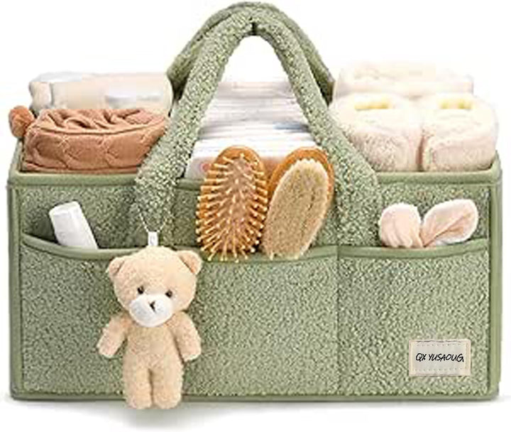 Baby Nappy Caddy Organizer – Pluszowy kosz do przechowywania Sherpa z przegrodami – Elvoria
