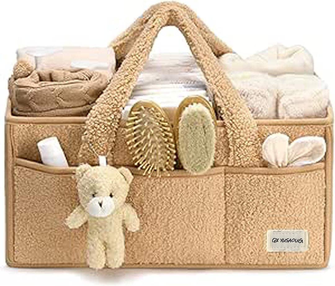 Baby Nappy Caddy Organizer – Pluszowy kosz do przechowywania Sherpa z przegrodami – Elvoria