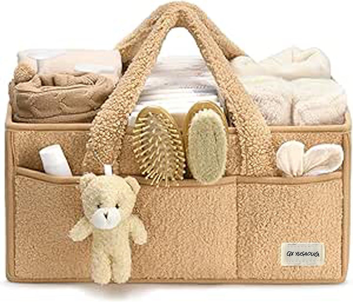 Baby Nappy Caddy Organizer – Pluszowy kosz do przechowywania Sherpa z przegrodami – Elvoria