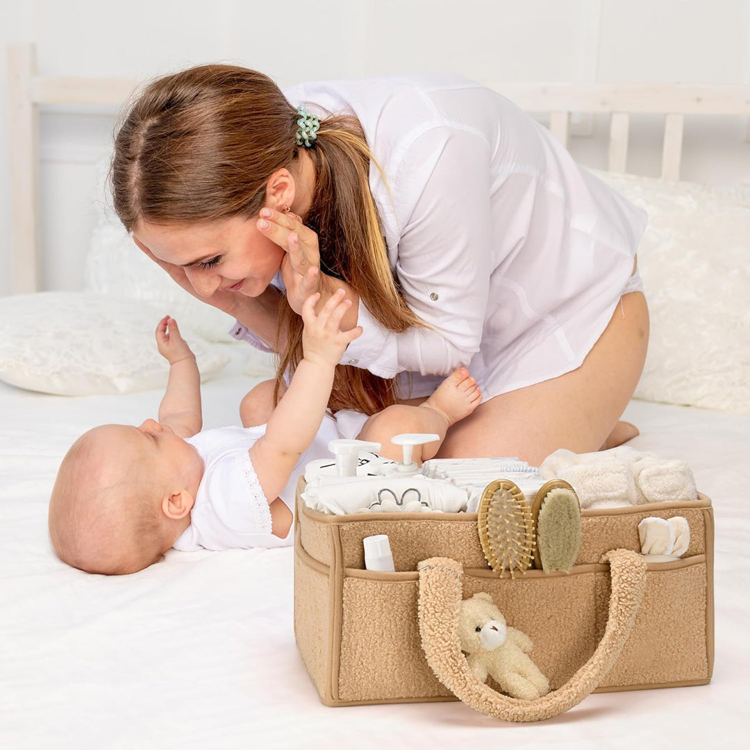 Baby Nappy Caddy Organizer – Pluszowy kosz do przechowywania Sherpa z przegrodami – Elvoria