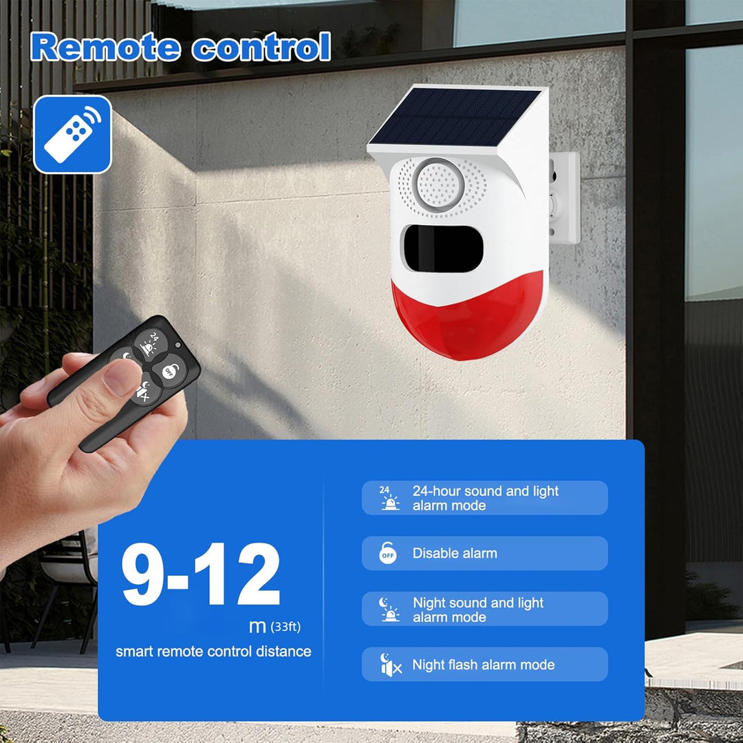 Alarm z czujnikiem ruchu solarnym z syreną 120 dB i stroboskopem LED – Feronix