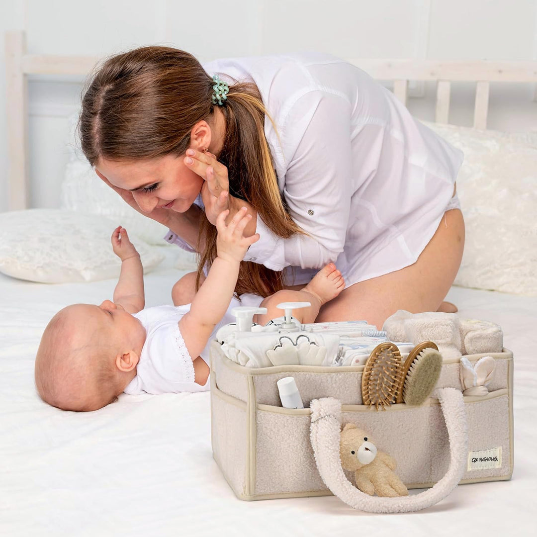 Baby Nappy Caddy Organizer – Pluszowy kosz do przechowywania Sherpa z przegrodami – Elvoria