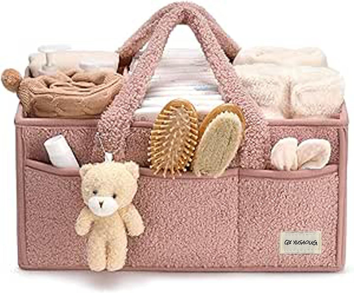 Baby Nappy Caddy Organizer – Pluszowy kosz do przechowywania Sherpa z przegrodami – Elvoria