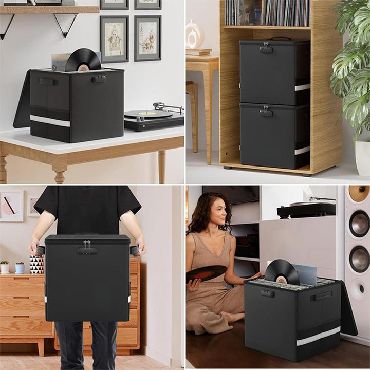 Ogniotrwała skrzynka na płyty winylowe – Wodoodporny organizer na 150+ płyt winylowych 30cm – Arcion