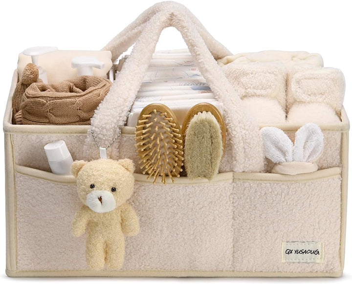Baby Nappy Caddy Organizer – Pluszowy kosz do przechowywania Sherpa z przegrodami – Elvoria